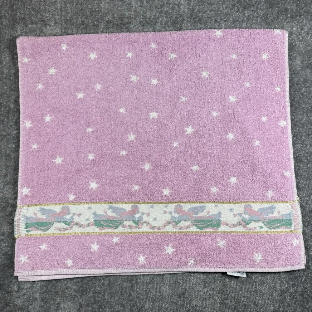 2 - Francies Bath Towels Fieldcrest Mills Pink White Angels‎ Trumpets Stars